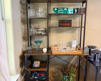 Bar or coffee bar. Has outlet on the side to plug in coffee machine or blender etc