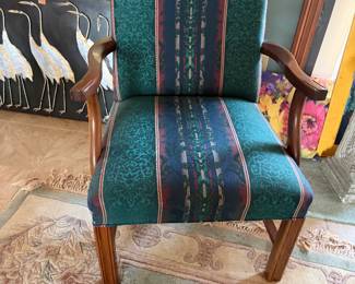 #6 - $90 - Armchair wood arms green upholstery