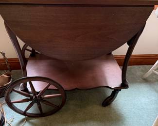 #63 - $120 - Wood rolling cart with glass tray 28x17x29