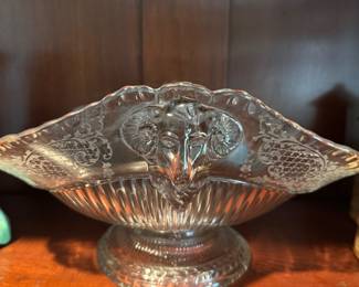 #108 - $50 - Cambridge clear glass Rams head bowl 1940's Art Deco style. 