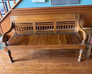 #13 - $480 - Antique wood bench hand pegged 4'9"x1'9"x32"T