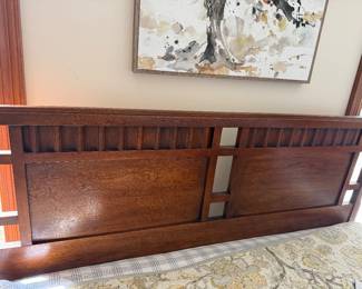 #56 - $180 - Mid century modern mahogany headboard & rails 6'Lx42T - full size - mattress take or leave