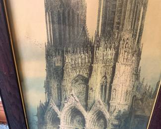 #65 - $90 - Antique colored etching of Cathedral 18x24