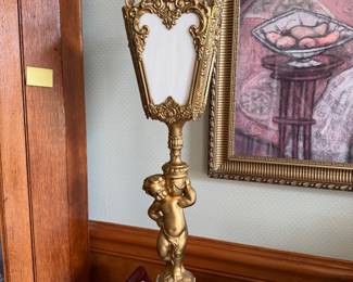 #25 - $80 - Vintage gilded cherub lantern lamp 30"T