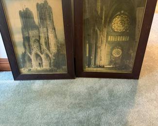 #65 - $90 - Antique colored etching of Cathedral 18x24