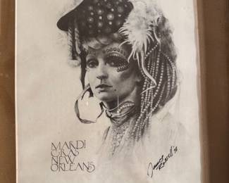 #105 - $100 - Mardi Gras New orleans sketch by James Russell dated 1970's - Signed 