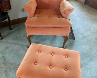 #87 - $120 - Brand Conover made Apricot velvet armchair 25x28x34T & ottoman