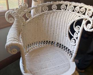 #64 - $100 - Antique white wicker chair need some TLC