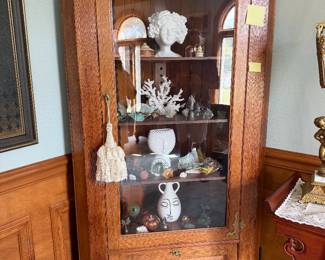 #23 - $400 - Oak corner cabinet glass door 37x23x71