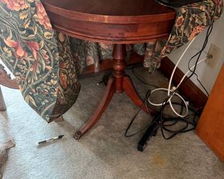 #86 - $90 - Round mahogany tambour table 25Hx26D