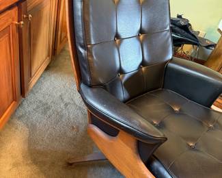 #35 - $ - 1970's black vinyl walnut armchair ladder back swivel