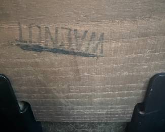 #35 - $ - 1970's black vinyl walnut armchair ladder back swivel