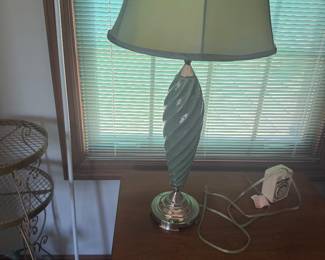 #80 - $70 - pair of green ceramic and metal lamp 30"T