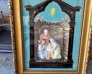 #115A - $150 - Antique nativity in musical frame