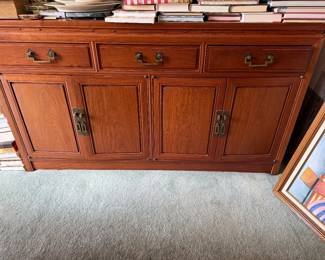 #38 - $ - Teakwood sideboard 3 drawers on 2 cabinets 5'Lx19Dx33T