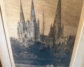 #66 - $180 - Antique black & white etching of Notre Dame 34x44