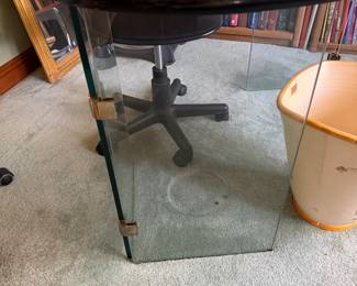 #31 - $450 - 1970's heavy glass desk oval 4'5"Lx31wx28T