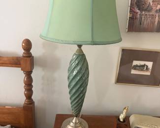 #80 - $70 - pair of green ceramic and metal lamp 30"T