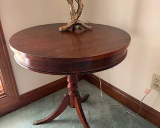 #57 - $90 - Tambour mahogany table 26Dx26H