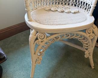 #64 - $100 - Antique white wicker chair need some TLC
