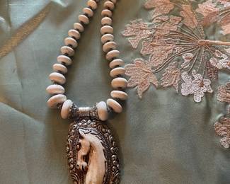 RARE ESTATE FIND -CUSTOM STERLING HORSE NECKLACE BY KNOWN ARTIST  INFO TO COME  I LEFT IT AT THE HOUSE  :)