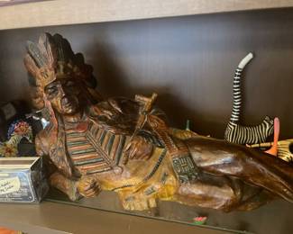 RARE !!!   ADVERTISING  WOOD INDIAN W/ ORIGINAL MATCHES BOX    OHIO BLUE TIP - WHERE ELSE CAN YOU FIND A GUY LIKE THIS !!