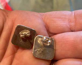 SIGNED STERLING  TURQUOISE STUD EARRINGS 