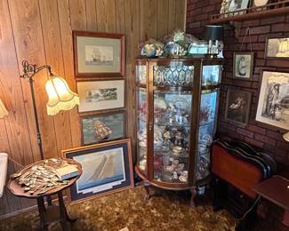 Room full of Collectible Items, Antique Side Tables, Display Cabinet
