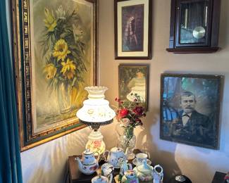 Artwork, Wall Clock, Vintage Lamp and China