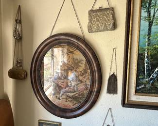 Vintage Metal Purses and Round Mirror