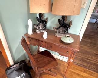 Vintage Horse Lamps, Desk, Rolling Chair