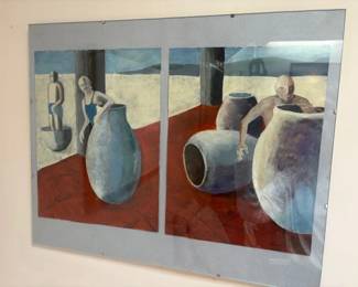 Alice Van Buren gouache diptych, 16" x 20" framed