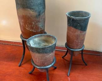 3 Pre-Dynastic Egyptian Naqada black-top pottery beakers with stands