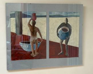 Alice Van Buren gouache diptych, 16" x 20" framed