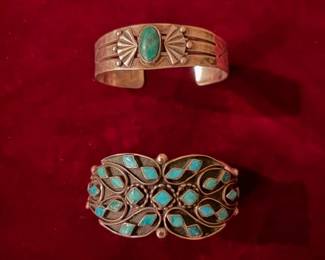 Fred Harvey and vintage sterling and turquoise cuffs, unsigned