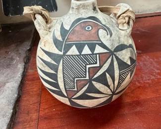 Acoma Pueblo polychrome pottery canteen, maker unknown, 5" x 6"