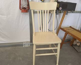 spindle back side chair & Dietz kerosene oil lantern