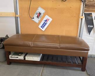 Bench with Slatted Lower Shelf and Storage