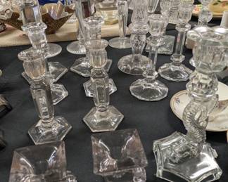 Various Depression Glass Candle Sticks