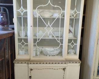 Vintage French Cabinet filled with White Milk Glass