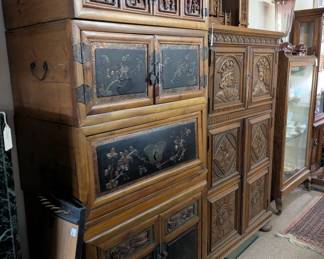 Vintage Chinese Carved Wood Wedding Cabinet