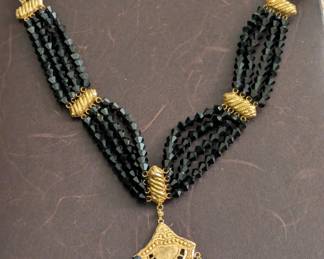 18 kt Gold Jet Black Crystal Necklace