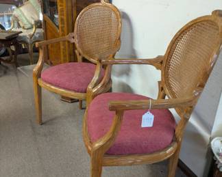 Pair Bois Faux Cane Back Chairs