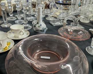 Vintage Pink Depression Etched Bowl