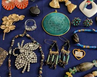 Pins, Egyptian Revival earrings, Medallion, rhinestone brooch