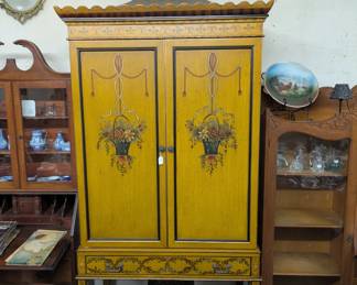 Hand Decorated Chinoiserie Floral Cabinet (as found)