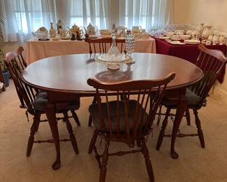 Cherry dining table, cherry Windsor chairs 