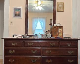 Cherry double dresser with mirror 