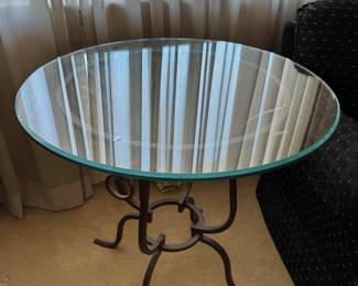 Ethan Allen Accent Table with Glass Top and Metal base $100
