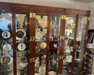 Henredon 3 pc Campaign Style Curio Cabinets 1980 $500 each $ 1200 set